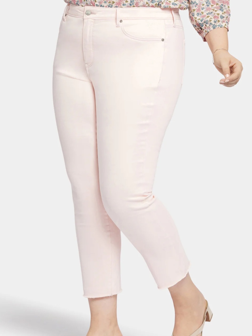 NYDJ Sheri Slim Ankle Jeans Light Pink Frayed Hem High Rise Lift Tuck Size 16